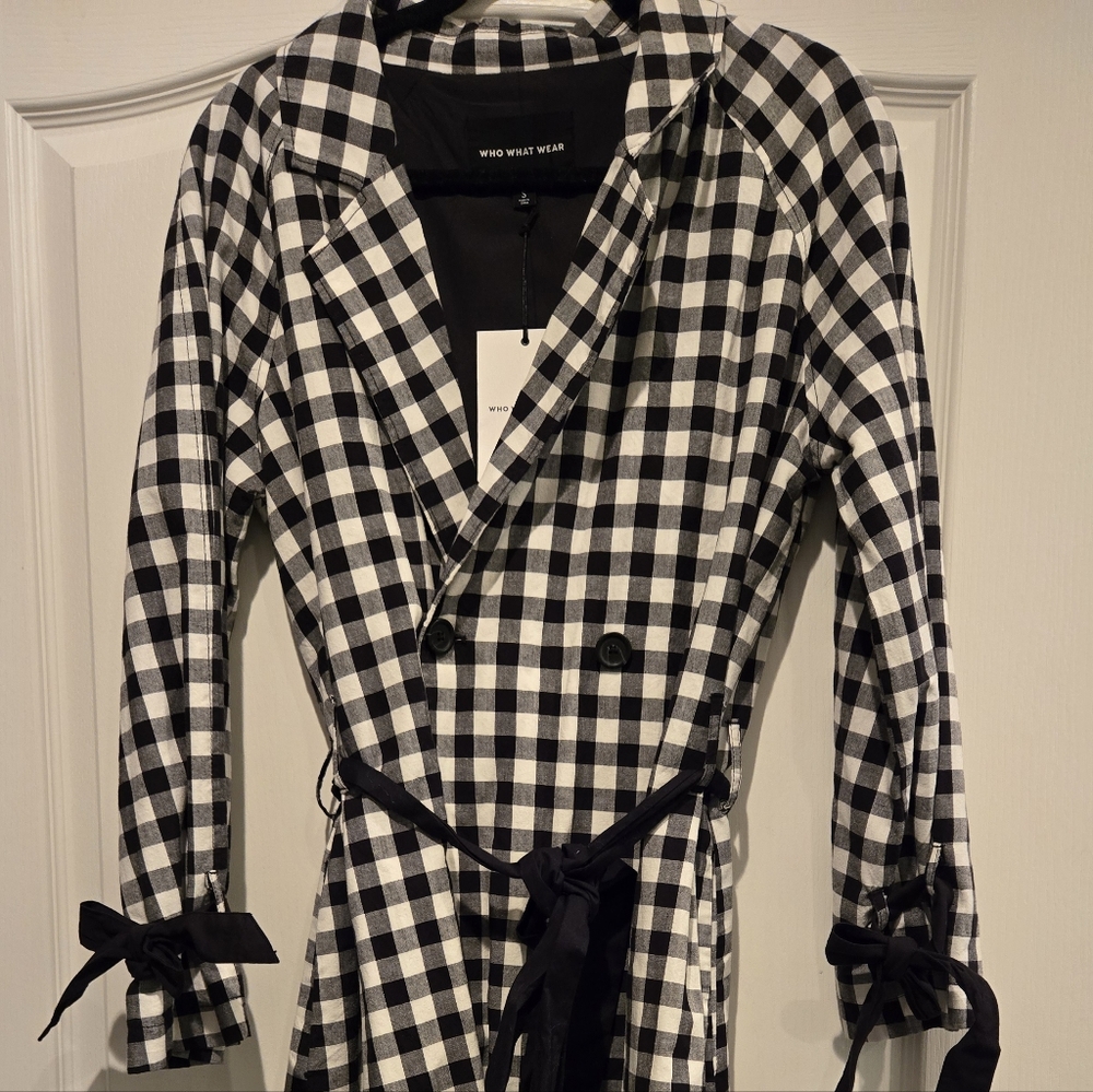 Who What Wear Monochrome Check Trench Coat